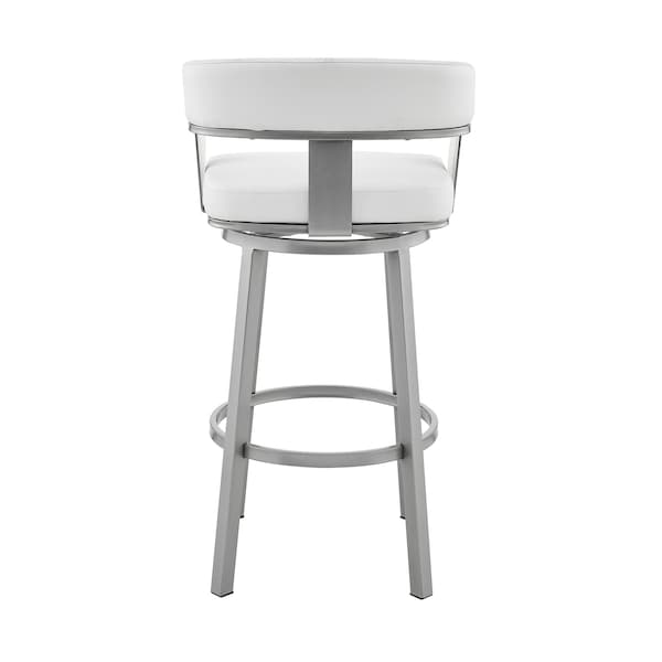 Armen Living Cohen 30" Bar Height Swivel Bar Stool in Silver Finish with White Faux Leather - 721535761999
