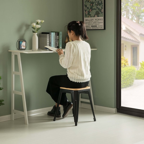 Vintiquewise 17-in. Medium Decorative Accent Bar Stool for Indoor and Outdoor, Wooden Brown and Metal Black - QI004465.M