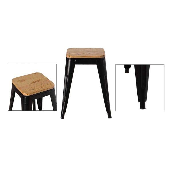 Vintiquewise 17-in. Medium Decorative Accent Bar Stool for Indoor and Outdoor, Wooden Brown and Metal Black - QI004465.M