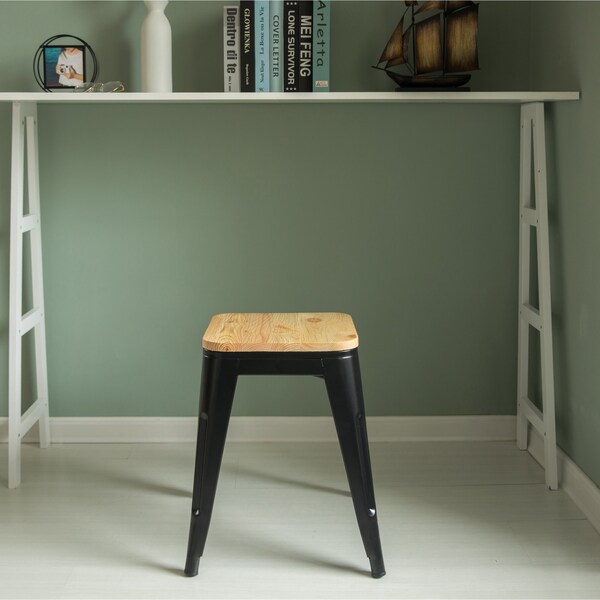 Vintiquewise 17-in. Medium Decorative Accent Bar Stool for Indoor and Outdoor, Wooden Brown and Metal Black - QI004465.M