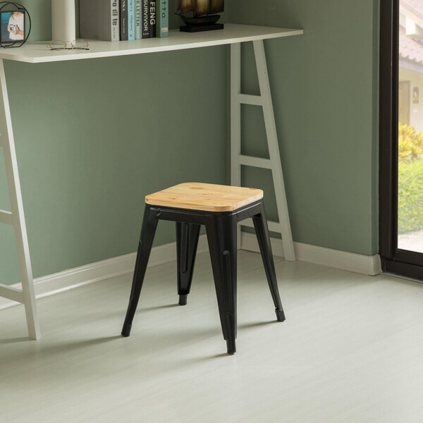 Vintiquewise 17-in. Medium Decorative Accent Bar Stool for Indoor and Outdoor, Wooden Brown and Metal Black - QI004465.M