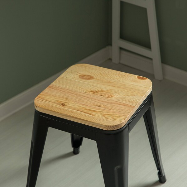 Vintiquewise 17-in. Medium Decorative Accent Bar Stool for Indoor and Outdoor, Wooden Brown and Metal Black - QI004465.M