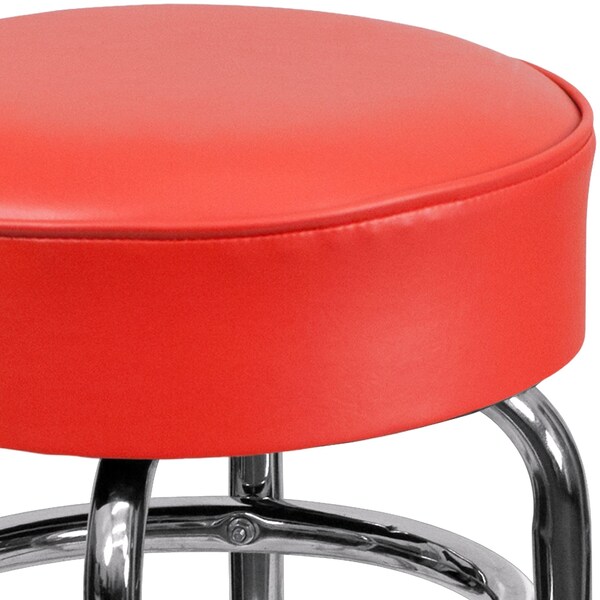 Flash Furniture Double Ring Chrome Stool, Red Seat - XU-D-100-RED-GG