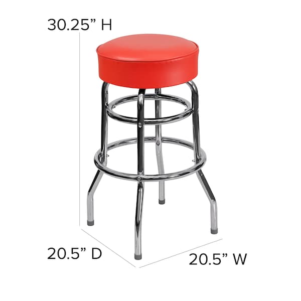Flash Furniture Double Ring Chrome Stool, Red Seat - XU-D-100-RED-GG