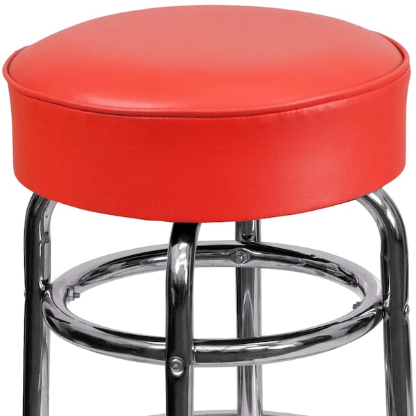 Flash Furniture Double Ring Chrome Stool, Red Seat - XU-D-100-RED-GG