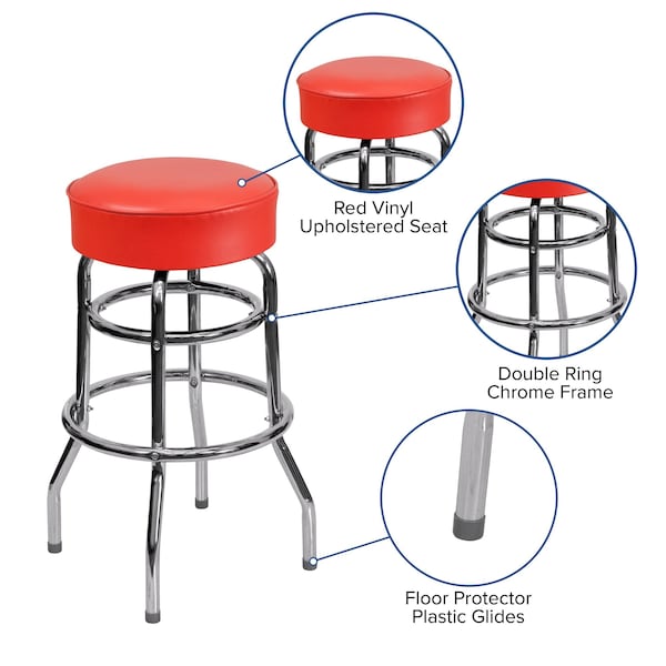 Flash Furniture Double Ring Chrome Stool, Red Seat - XU-D-100-RED-GG