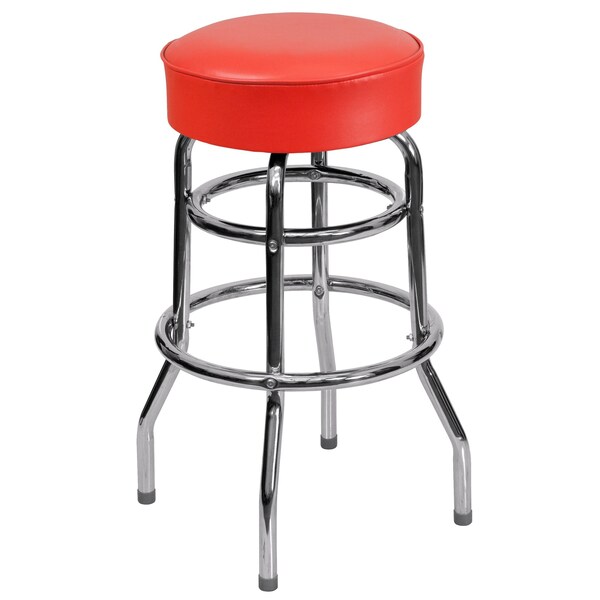 Flash Furniture Double Ring Chrome Stool, Red Seat - XU-D-100-RED-GG