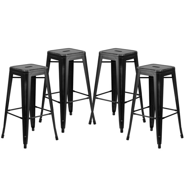 Flash Furniture 4PK 30"H Backless Distressed Black Metal Barstool - 4-ET-BT3503-30-BK-GG