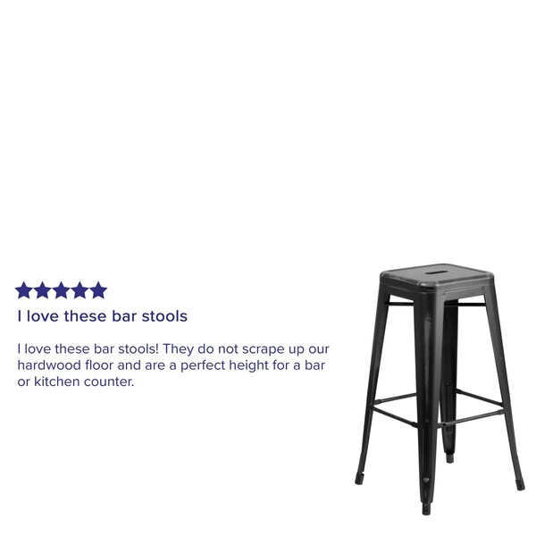 Flash Furniture 4PK 30"H Backless Distressed Black Metal Barstool - 4-ET-BT3503-30-BK-GG