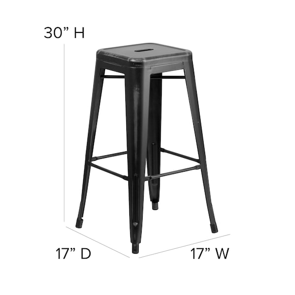 Flash Furniture 4PK 30"H Backless Distressed Black Metal Barstool - 4-ET-BT3503-30-BK-GG
