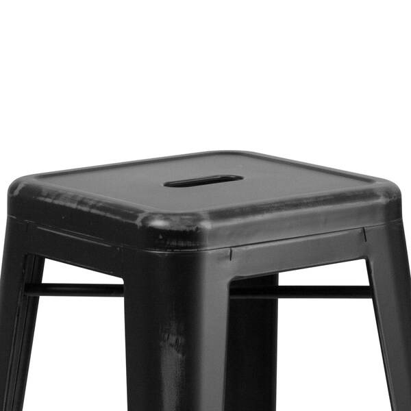 Flash Furniture 4PK 30"H Backless Distressed Black Metal Barstool - 4-ET-BT3503-30-BK-GG
