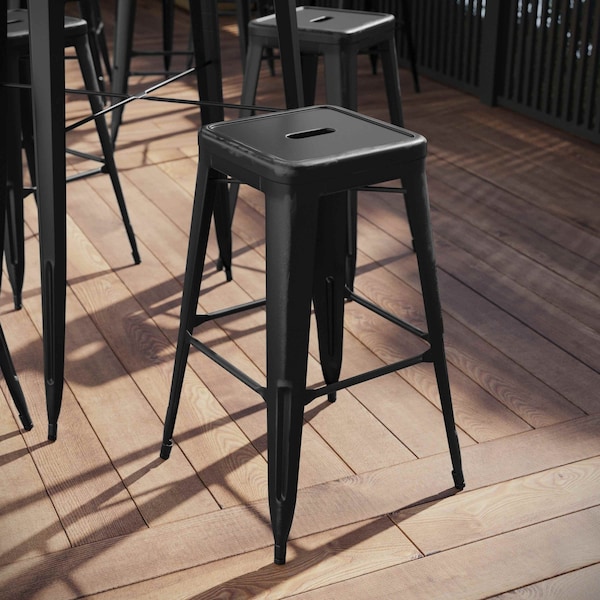 Flash Furniture 4PK 30"H Backless Distressed Black Metal Barstool - 4-ET-BT3503-30-BK-GG