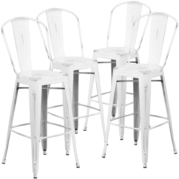 Flash Furniture Distressed White Metal Stool, PK4 - 4-ET-3534-30-WH-GG