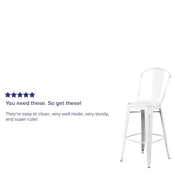 Flash Furniture Distressed White Metal Stool, PK4 - 4-ET-3534-30-WH-GG