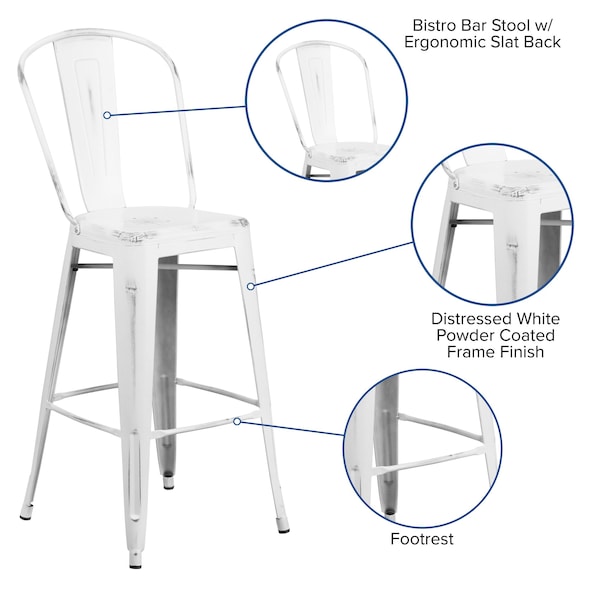 Flash Furniture Distressed White Metal Stool, PK4 - 4-ET-3534-30-WH-GG