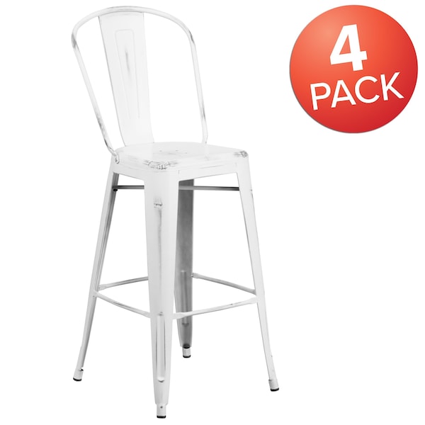 Flash Furniture Distressed White Metal Stool, PK4 - 4-ET-3534-30-WH-GG