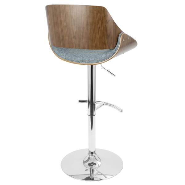 Lumisource Fabrizzi Adjustable Swivel Barstool in Walnut and Blue - BS-FBZZ WL+BU