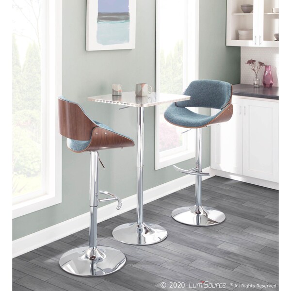 Lumisource Fabrizzi Adjustable Swivel Barstool in Walnut and Blue - BS-FBZZ WL+BU