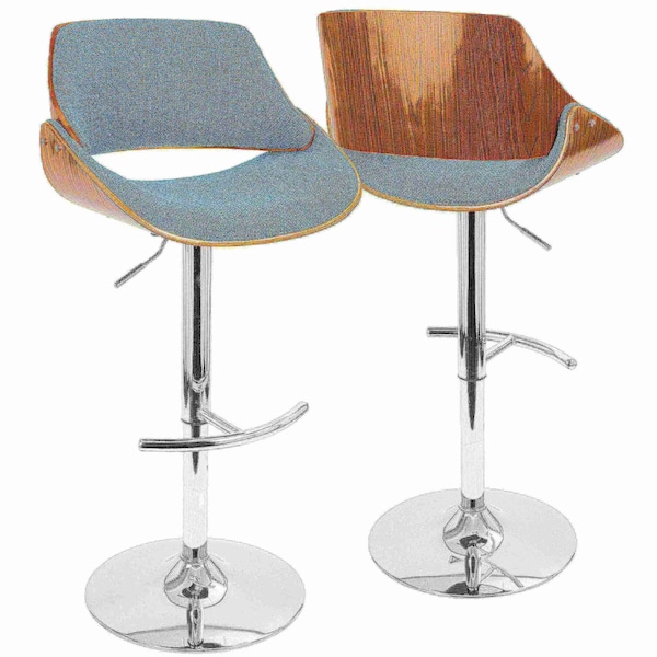 Lumisource Fabrizzi Adjustable Swivel Barstool in Walnut and Blue - BS-FBZZ WL+BU