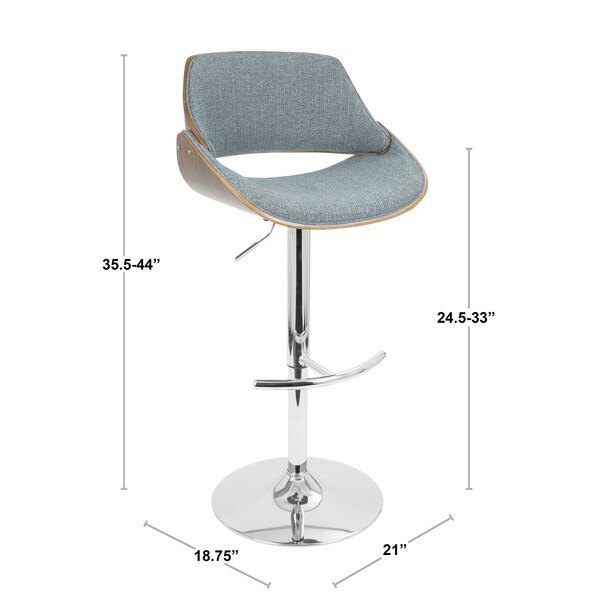 Lumisource Fabrizzi Adjustable Swivel Barstool in Walnut and Blue - BS-FBZZ WL+BU