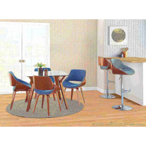 Lumisource Fabrizzi Adjustable Swivel Barstool in Walnut and Blue - BS-FBZZ WL+BU