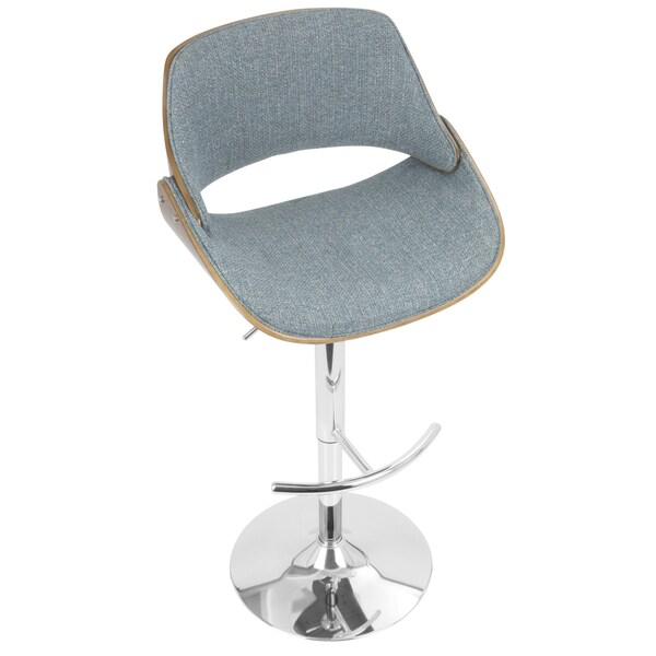 Lumisource Fabrizzi Adjustable Swivel Barstool in Walnut and Blue - BS-FBZZ WL+BU