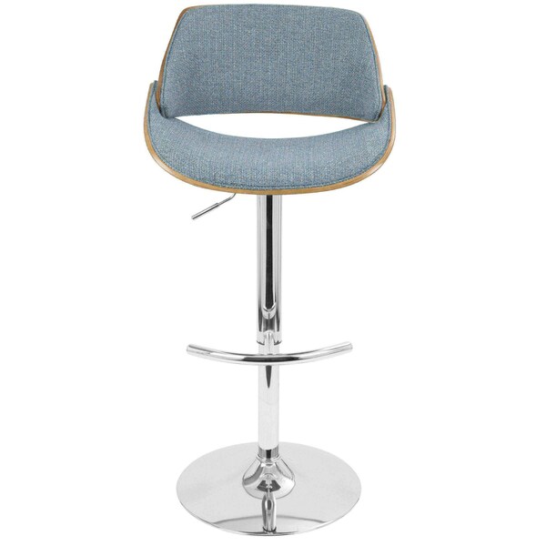 Lumisource Fabrizzi Adjustable Swivel Barstool in Walnut and Blue - BS-FBZZ WL+BU