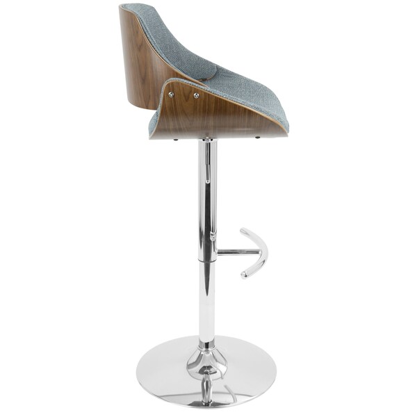 Lumisource Fabrizzi Adjustable Swivel Barstool in Walnut and Blue - BS-FBZZ WL+BU
