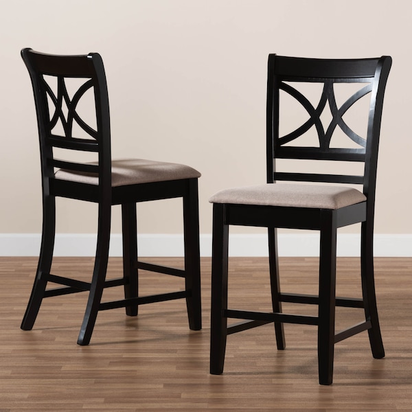 Baxton Studio Chandler Sand Upholstered and Espresso Wood 2-Piece Pub Chair Set - 166-10762