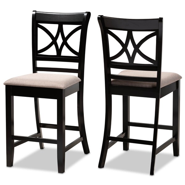 Baxton Studio Chandler Sand Upholstered and Espresso Wood 2-Piece Pub Chair Set - 166-10762