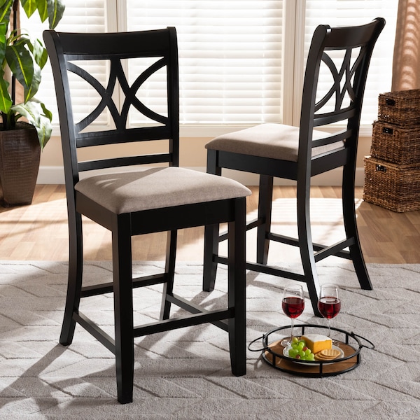 Baxton Studio Chandler Sand Upholstered and Espresso Wood 2-Piece Pub Chair Set - 166-10762