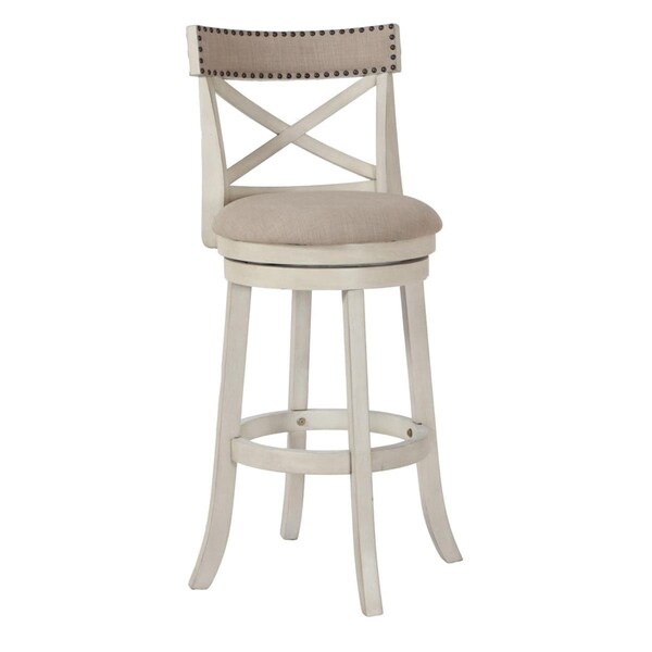 Benjara Curved X Shaped Back Swivel Barstool with Fabric Padded Seating, White - 43 x 19 x 18 in. - BM218132
