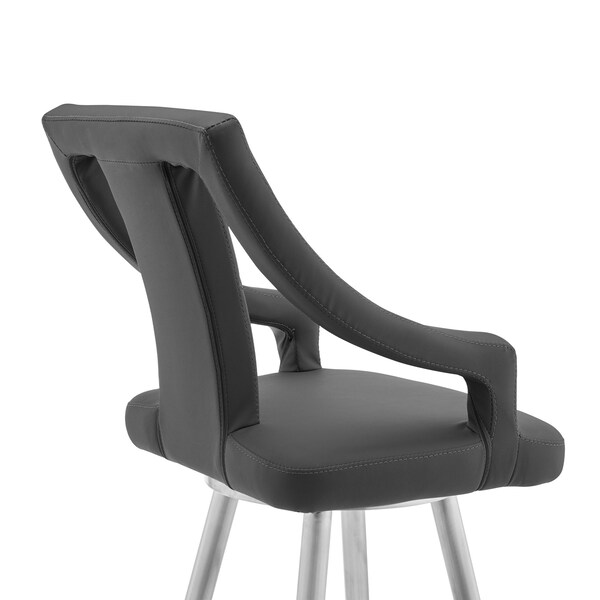 Armen Living Maxen 26" Gray Faux Leather and Brushed Stainless Steel Swivel Bar Stool - LCMXBABSGR26
