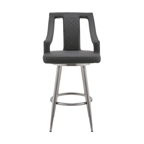 Armen Living Maxen 26" Gray Faux Leather and Brushed Stainless Steel Swivel Bar Stool - LCMXBABSGR26
