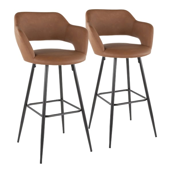 Lumisource Margarite Barstool in Black Metal and Brown Faux Leather, PK 2 - B30-MARG BK+BN2