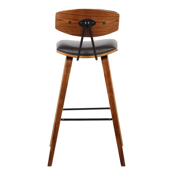 Armen Living Fox 28.5" Bar Height Brown Faux Leather and Walnut Wood Mid-Century Modern Bar Stool - LCFOBAWABR30