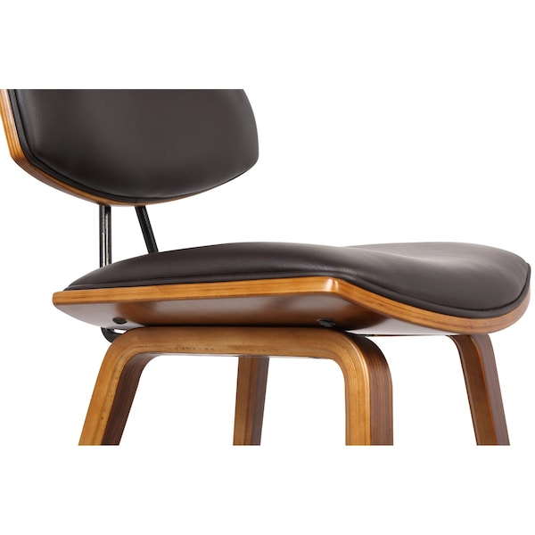 Armen Living Fox 28.5" Bar Height Brown Faux Leather and Walnut Wood Mid-Century Modern Bar Stool - LCFOBAWABR30