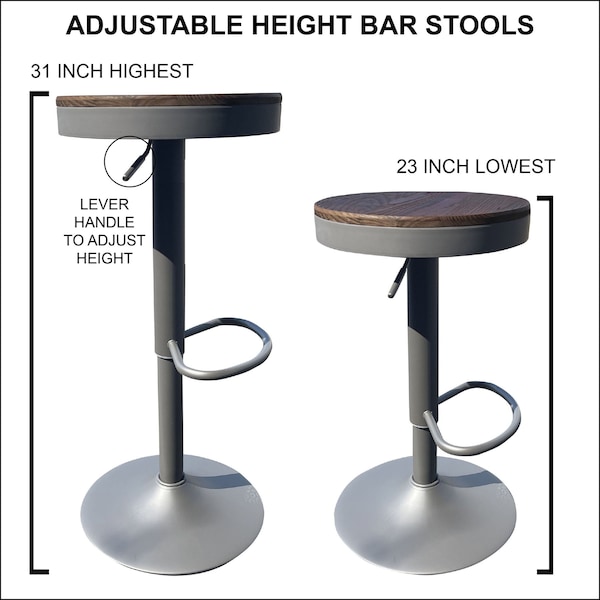 Amerihome Round Adjustable Height Bar Stools with Wood Seat - Espresso Stain - BSWTSWBN