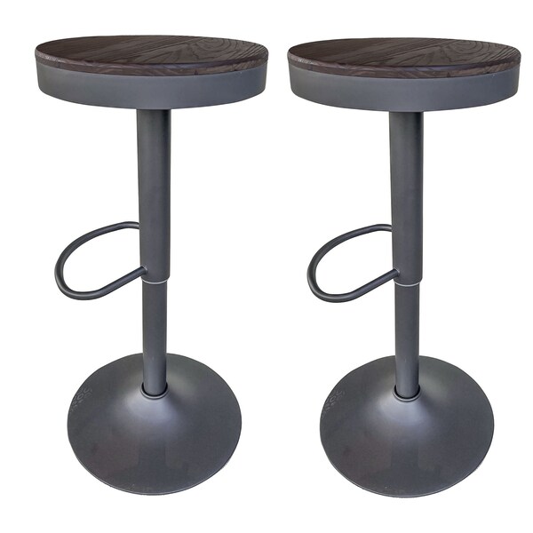 Amerihome Round Adjustable Height Bar Stools with Wood Seat - Espresso Stain - BSWTSWBN