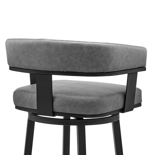 Armen Living Cohen 30" Bar Height Swivel Bar Stool in Black Finish and Gray Faux Leather - 721535761975