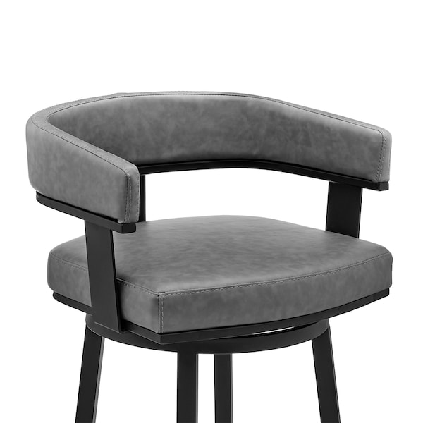 Armen Living Cohen 30" Bar Height Swivel Bar Stool in Black Finish and Gray Faux Leather - 721535761975