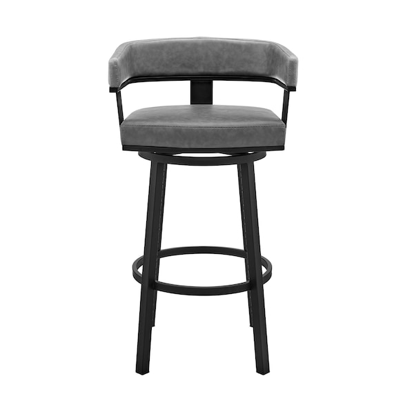 Armen Living Cohen 30" Bar Height Swivel Bar Stool in Black Finish and Gray Faux Leather - 721535761975