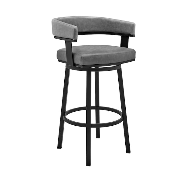 Armen Living Cohen 30" Bar Height Swivel Bar Stool in Black Finish and Gray Faux Leather - 721535761975