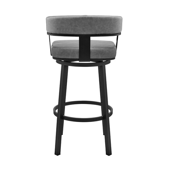 Armen Living Cohen 30" Bar Height Swivel Bar Stool in Black Finish and Gray Faux Leather - 721535761975