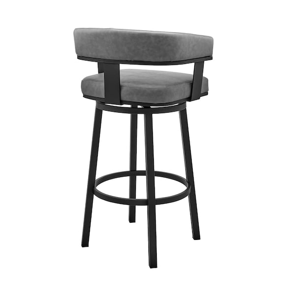 Armen Living Cohen 30" Bar Height Swivel Bar Stool in Black Finish and Gray Faux Leather - 721535761975