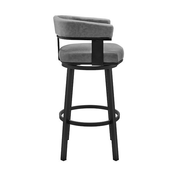 Armen Living Cohen 30" Bar Height Swivel Bar Stool in Black Finish and Gray Faux Leather - 721535761975