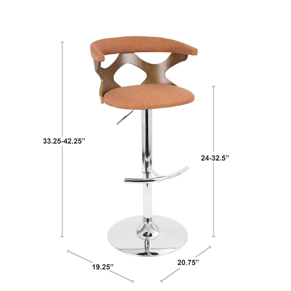 Lumisource Gardenia Adjustable Swivel Barstool in Walnut and Teal - BS-GARD WL+TL