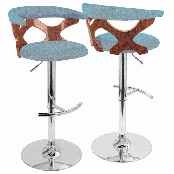 Lumisource Gardenia Adjustable Swivel Barstool in Walnut and Teal - BS-GARD WL+TL