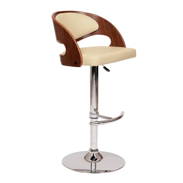 Armen Living Malibu Swivel Barstool In Cream PU/ Walnut Veneer and Chrome Base - LCMASWBACRWA