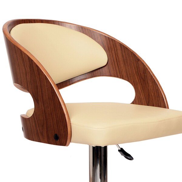 Armen Living Malibu Swivel Barstool In Cream PU/ Walnut Veneer and Chrome Base - LCMASWBACRWA